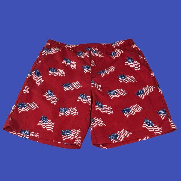 Bass Pro Shops Swim Trunks Red w/American Flags Patriotic July 4th Men’s XL NWOT - Picture 15 of 16